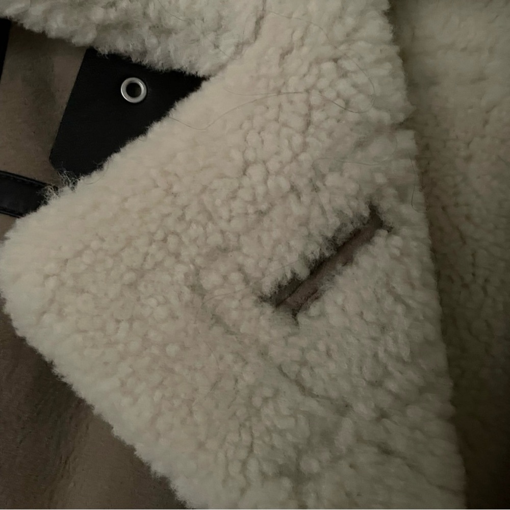 ALLSAINTS PRIYA SHEARLING JACKET TAUPE/ CHALK WHITE MEDIUM - Picture 5 of 16